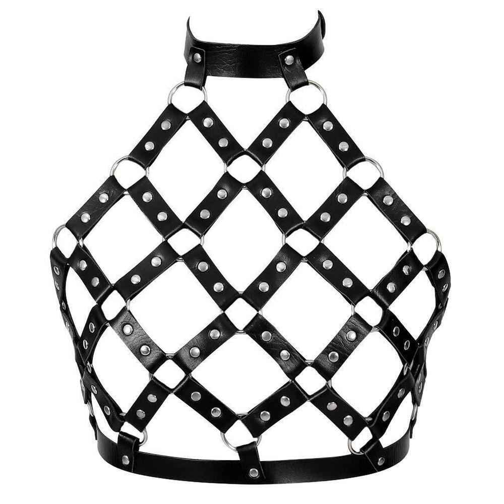 6645 Punk Leather Harness Bra Body Cage Crop Tops Bondage Waist Belt Adjust